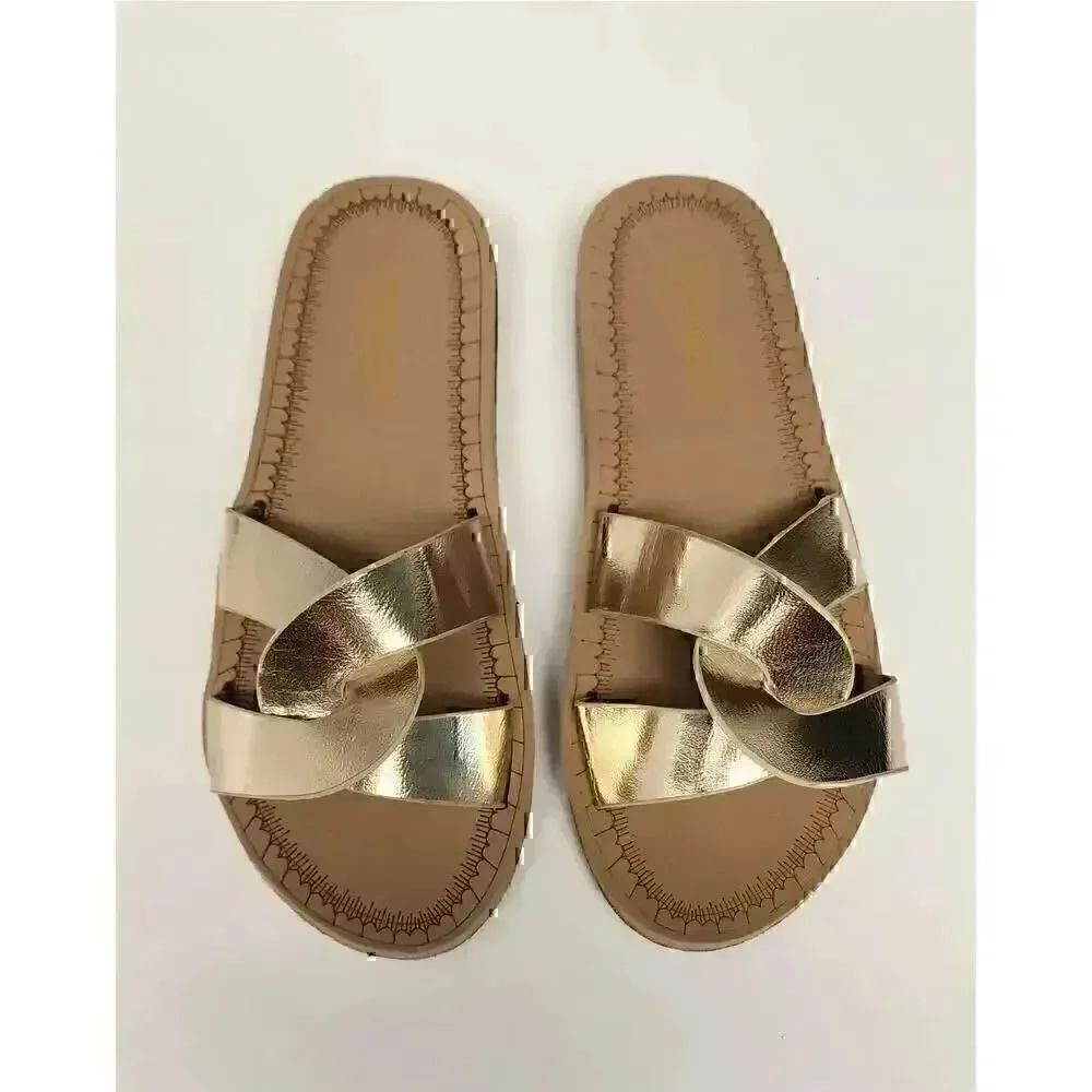 Bamboo Gold Metallic Flat Sandals Size 5.5 